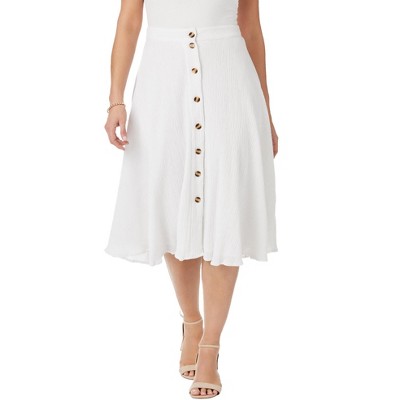 Jessica London Women's Plus Size Button-Front Gauze Midi Skirt
