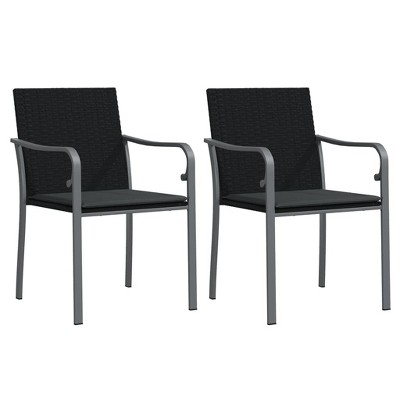vidaXL Stylish Patio Chairs in Black Poly Rattan with Cushions, Comfort Design with Armrests
