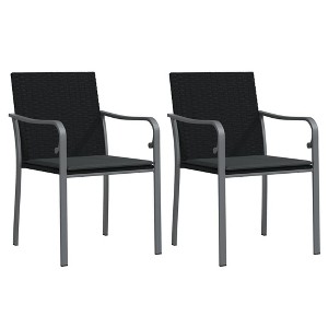 vidaXL Stylish Patio Chairs in Black Poly Rattan with Cushions, Comfort Design with Armrests - 1 of 4