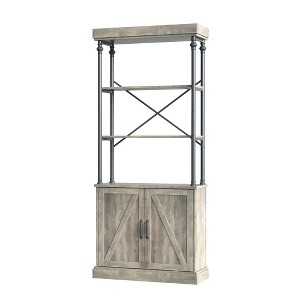 Tall Bookshelf with Doors， Wood & Metal Bookshelf with Storage Cabinet,for Living Room, Home Office， - 1 of 4