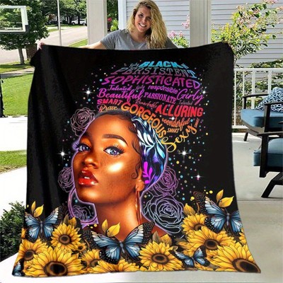 1pc Beautiful African Girls Thin Blanket, Digital Printing Flannel Blanket With Soft And Warm Flannel Fabric, Christmas Gift.