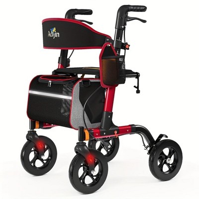 Lycvki Aluminum Rollator Walker for Seniors with Seat, 350 lb Weight Capacity, 6-Level Adjustable Height