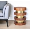 HomeRoots 20" Brown and Gold Solid Wood and Iron Round Pedestal End Table - 2 of 4