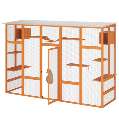 Window Cat Outdoor Cat Enclosure Large Cat House With 6 Platforms 2 Cozy Condos And 1 Bridge For Multiple Cats Pets Cat Scratching Board And Post