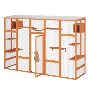 Window Cat Outdoor Cat Enclosure Large Cat House With 6 Platforms 2 Cozy Condos And 1 Bridge For Multiple Cats Pets Cat Scratching Board And Post - 1 of 4