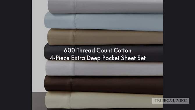 600 Thread Count Cotton 4pc Deep-Pocket Sheet Set - Tribeca Living, 2 of 4, play video