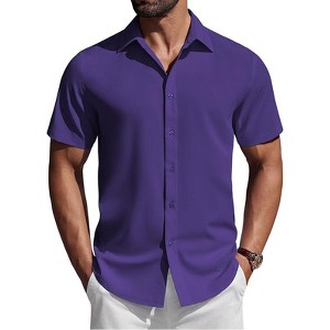 COOFANDY Mens Short Sleeve Button Down Shirts Casual Summer Shirt Untucked Dress Shirts - 1 of 4