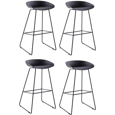Nordlys Set of 4 Metal and Black Polypropylene Bar Stools Modern Design Style Dining Room