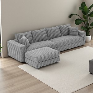 102.4" Plush Corduroy L-Shaped Sectional Sofa, 1 Ottoman, Deep Seat - 1 of 4