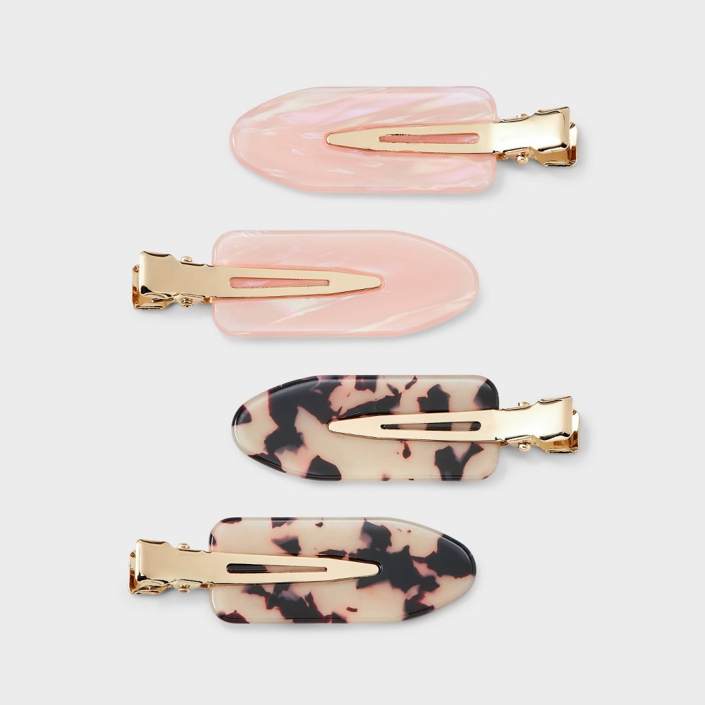 Marble & Tortoise Print Creaseless Hair Clip Set 4pc - Wild Fable with Olivia Dayton Pink/Brown