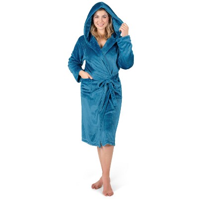 PAVILIA Women Robe with Hood, Fleece Plush Soft Long Hooded Robe, Fluffy Fuzzy Cozy Warm Bathrobe Shower Spa House