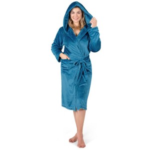 PAVILIA Women Robe with Hood, Fleece Plush Soft Long Hooded Robe, Fluffy Fuzzy Cozy Warm Bathrobe Shower Spa House - 1 of 4