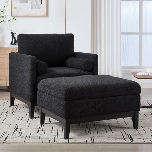 CAVINAS Farmhouse Upholstered Accent Armchair with Ottoman&Reversible Lid Coffee Table,Boucle Lounge Chair for Living Room&Bedroom - 1 of 4