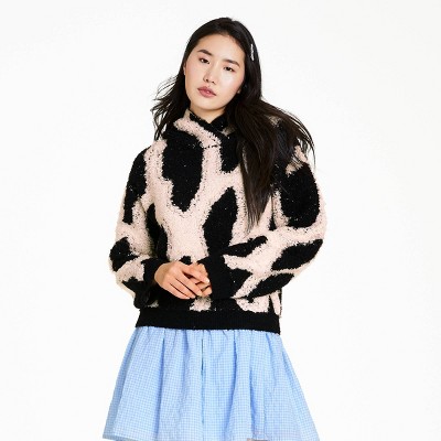 Women's Leopard Print Sherpa Hooded Sweatshirt - Sandy Liang x Target Black/Cream XXS