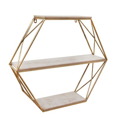 Sagebrook Home Metal Wood Floating Wall Shelves, Storage and Display, Decorative Wall Shelf Organization