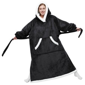 Standard Size Long Wearable Blanket with Sleeves Warm & Soft Blanket Black - Bedsure - 1 of 4