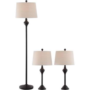 Barnes and Ivy Traditional Table Floor Lamps Set of 3 Dark Bronze Oatmeal Drum Shade for Living Room Family Bedroom Bed-side End Table Nightstand