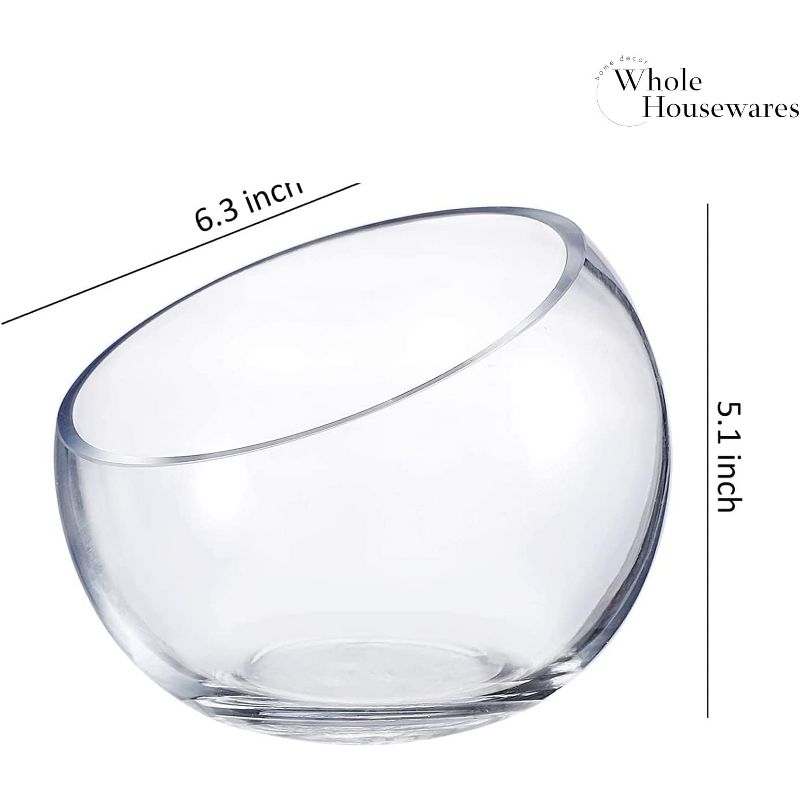 WHOLE HOUSEWARES Slant Cut Bowl Glass Vase Clear Terrarium Jar, 1 Piece, 1 of 6