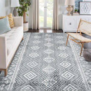 Boho Area Rugs Washable Rug Moroccan Lattice Rugs Living Room Rug Non-Slip Non-Shedding Carpet Soft Geometric Rugs - 1 of 4