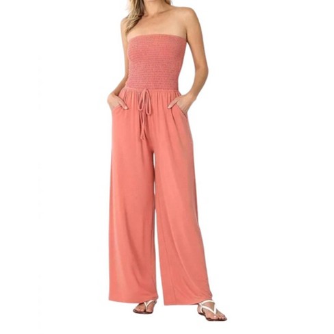 Women s Smocked Romper Pants Suit Zenana Target