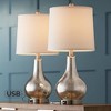 360 Lighting Ledger Modern Accent Table Lamps 21 3/4" High Set of 2 Mercury Glass with USB Charging Port Off-White Drum Shade for Family Office Desk - 2 of 4