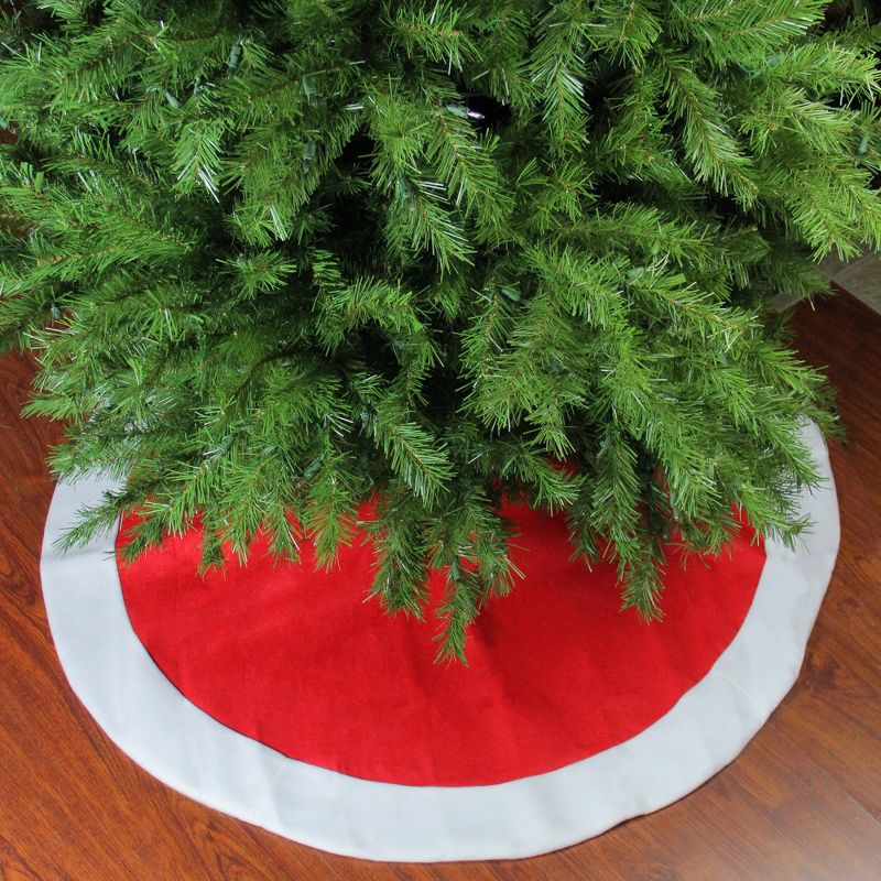 Northlight 48" Red and White Traditional Christmas Tree Skirt with Border, 2 of 4