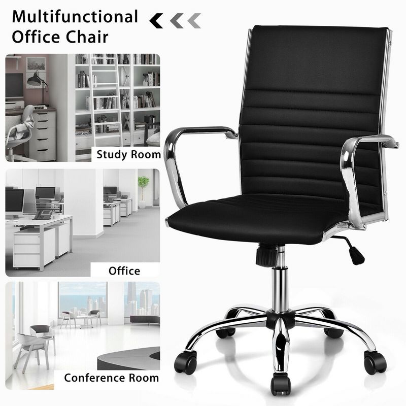 Costway PU Leather Office Chair High Back Conference Task Chair w/Armrests, 5 of 11