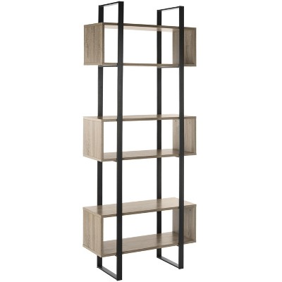 Adhara Transitional Oak and Black Iron Etagere, 32" W
