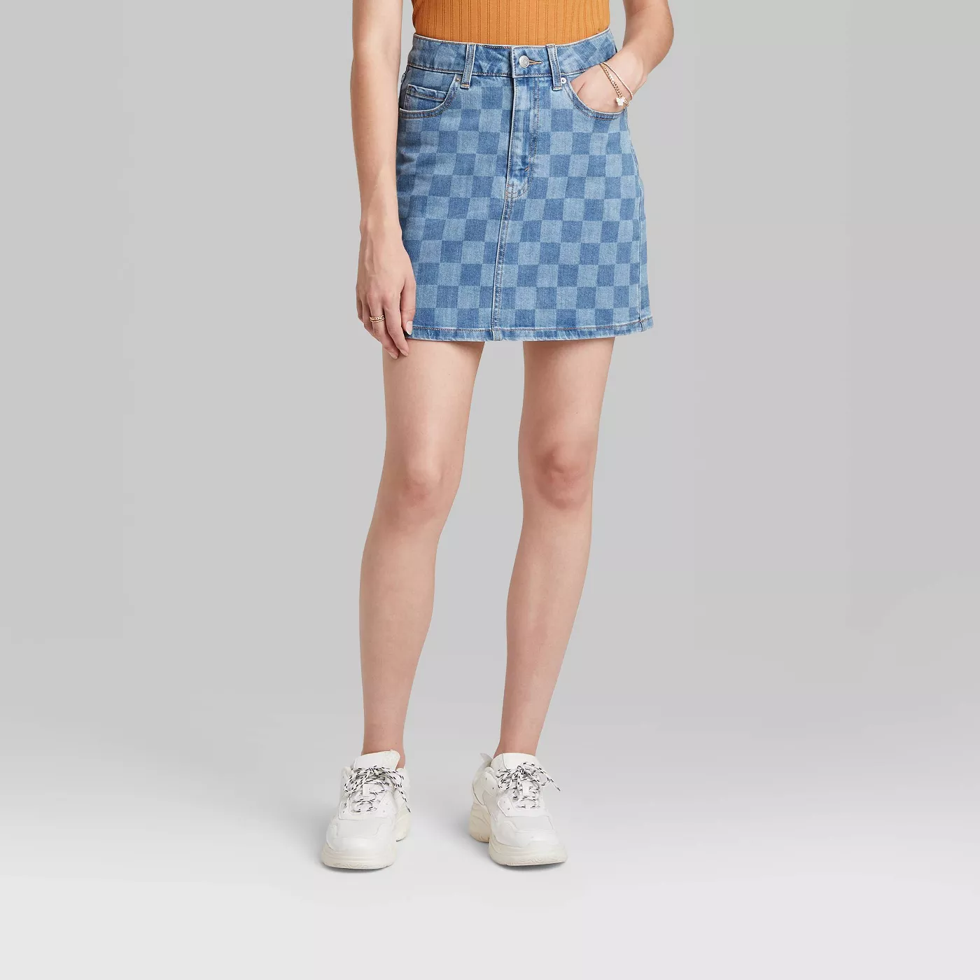 Women's Super-High Rise Denim Mini Skirt - Wild Fable™ Blue Check - image 2 of 4