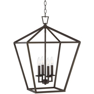 Franklin Iron Works Bronze Cage Foyer Pendant Chandelier 17 1/2" Wide Rustic Farmhouse 4-Light Fixture Dining Room House Entryway