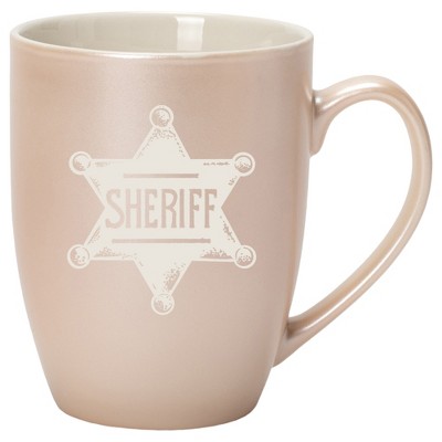 100 North Star Badge 10 Ounce White and Precious Pearl Metallic Finish, Comfortably Fits Your Hands, New Bone China Coffee Tea Cup Mug, Sheriff
