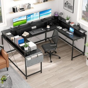 78.8in U-Shaped Corner Computer Desk for Gaming, Reversible L-Shaped Office Desk with Power Outlets, LED Lights, Monitor Stand & Storage Shelves - 1 of 4