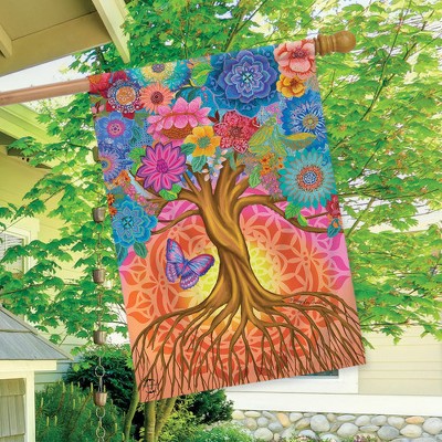 Spring Floral Butterfly Tree of Life Rectangular Polyester Flag