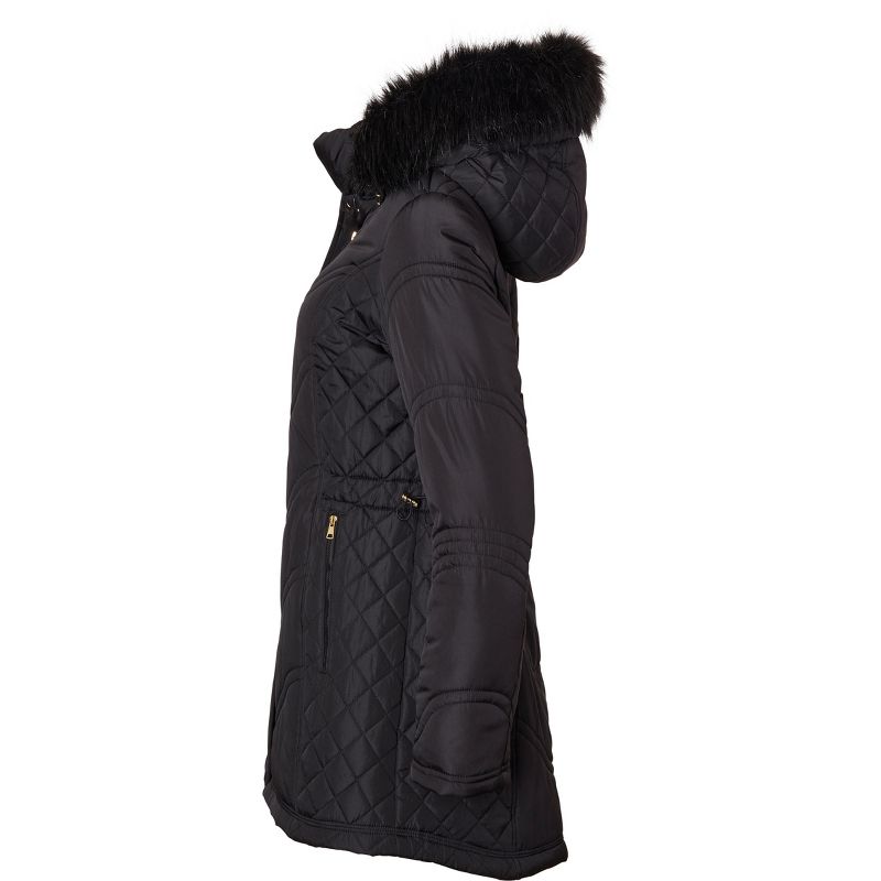 Sportoli Jackets for Women Quilted Down Alternative Longer Winter Coat with Fur Trim Hood, 2 of 6