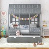 Tangkula Twin Size House Bed with Trundle Fence Decoration Wooden Windows Tall Roof Gray - 4 of 4