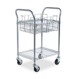 Safco 5235GR 26.75 in. x 18.75 in. x 38.5 in. 1 Shelf 1 Bin Dual-Purpose Wire Mail and Filing Cart - Metallic Gray - 1 of 3
