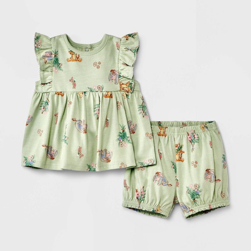Baby Girls&#39; Winnie the Pooh Top and Bottom Set - Green, 1 of 5