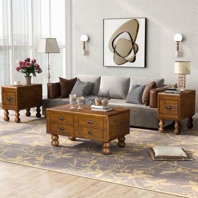 CENGHU 23.6" Rectangle Coffee Table, Narrow Side Table with Drawer, Solid Wood End Table, Vintage Bedside Table Nightstand for Living Room, Bedroom