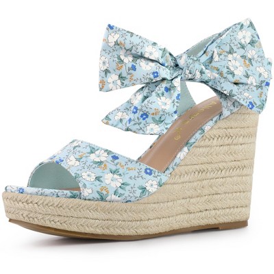 Allegra K Women's Floral Printed Slingback Wedge Sandals