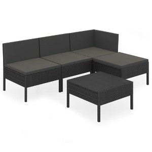 vidaXL Patio Lounge Set Outdoor Sectional Sofa Set Table Poly Rattan Black - 1 of 4