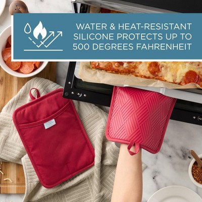 Red Basketweave Soft Silicone Pot Holder Set, 7.5" x 10"