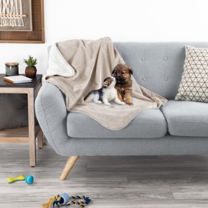 Pet Adobe Pet Waterproof Throw Blanket for Furniture, Kennel, and Car – 40" x 30", Tan - 1 of 4