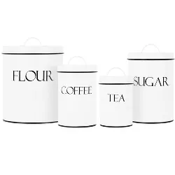 Outshine Co White Farmhouse Nesting Kitchen Canisters (Set of 4) - Sugar, Tea, Coffee, Flour Canisters