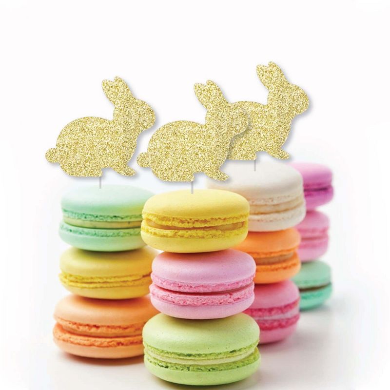 Big Dot of Happiness Gold Glitter Bunnies - No-Mess Real Glitter Dessert Cupcake Toppers - Hippity Hoppity Easter Party Clear Treat Picks - Set of 24, 4 of 8