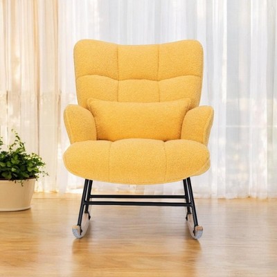 Alilang 24.80inches Plush Tufted Rocking Chair with Metal Frame and Matching Pillow-Yellow
