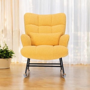 Alilang 24.80inches Plush Tufted Rocking Chair with Metal Frame and Matching Pillow-Yellow - 1 of 4