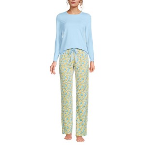 Lands' End Women's Knit Pajama Set Long Sleeve T-Shirt and Pants - 1 of 3