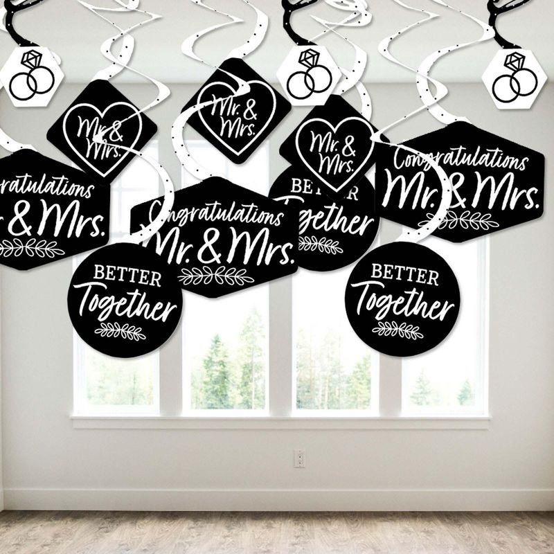 Big Dot of Happiness Mr. and Mrs. - Black and White Wedding or Bridal Shower Hanging Decor - Party Decoration Swirls - Set of 40, 3 of 9