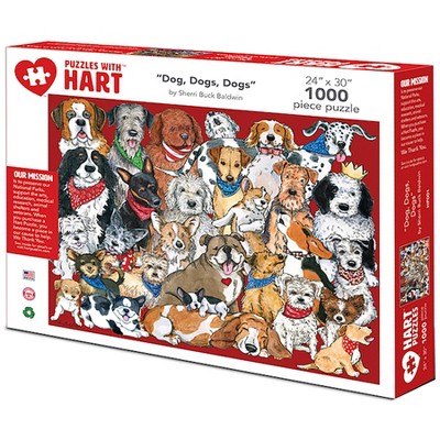 Hart Puzzles Dogs, Dogs, Dogs by Sherri Buck Baldwin, 24 x 30 1000 Piece Puzzle