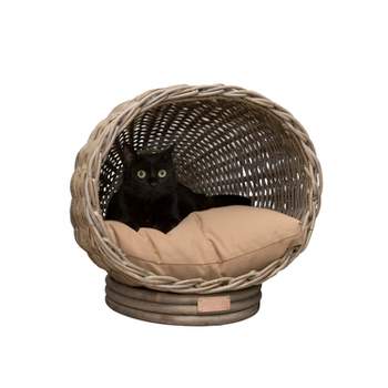 Socket Dome Bohemian Handwoven Rattan Cat Bed with Machine-Washable Cushion